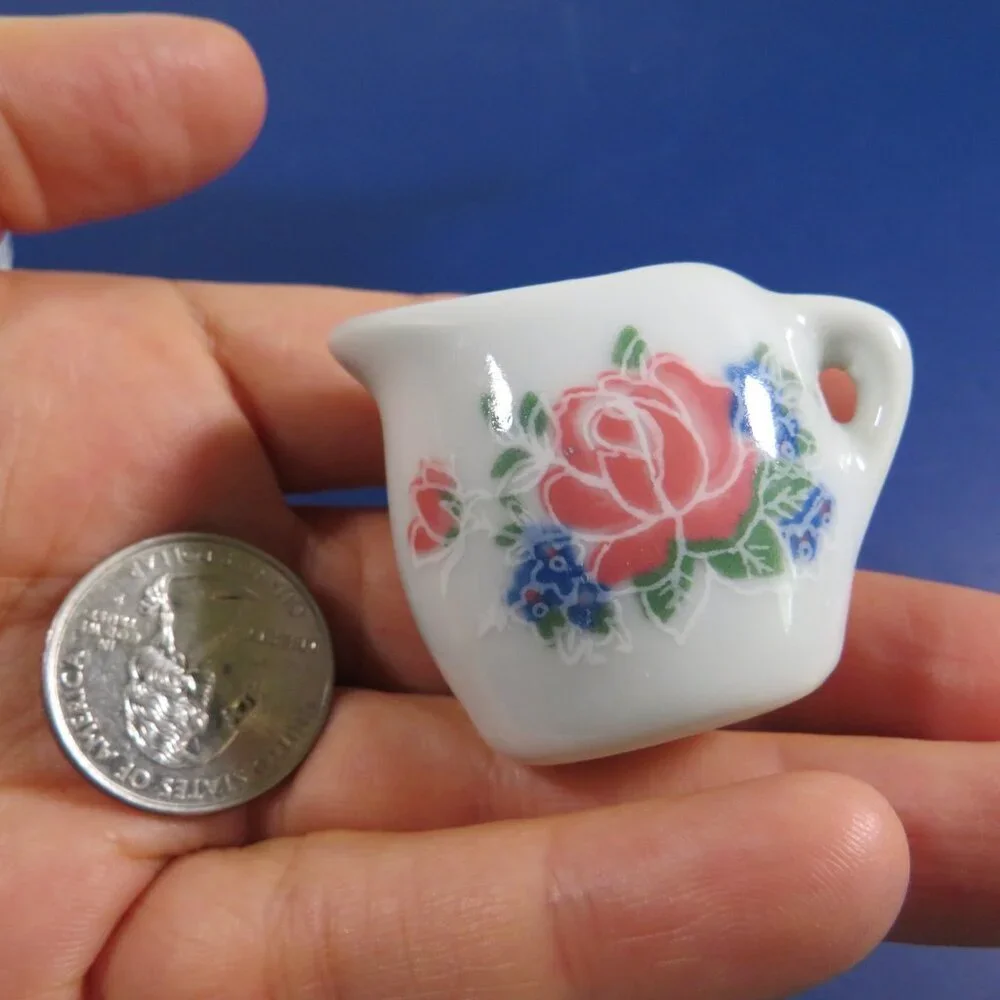 VTG Mini Tea Set Trio: White Porcelain Tea Bag Rest, Tall Ornament & Rose Cream
